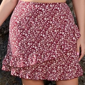 Burgundy Cream Ruffle Accented Skirt